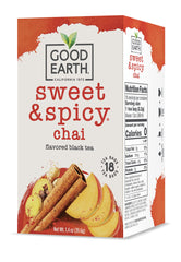Good Earth Tea Co. front packaging showing bold sweet & spicy chai benefit of clear flavor
