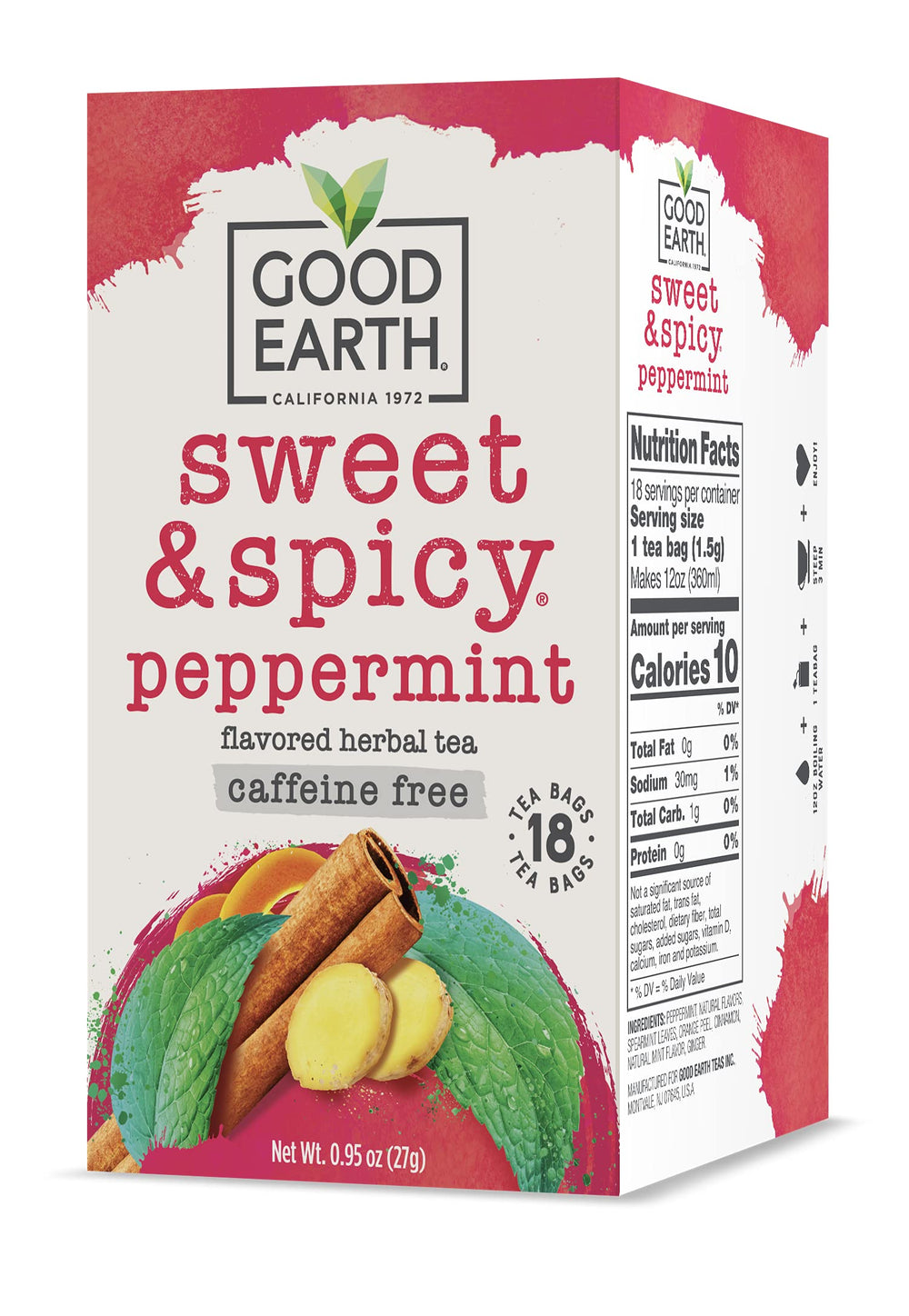 Good Earth Tea Co. front packaging showing bold sweet and spicy branding