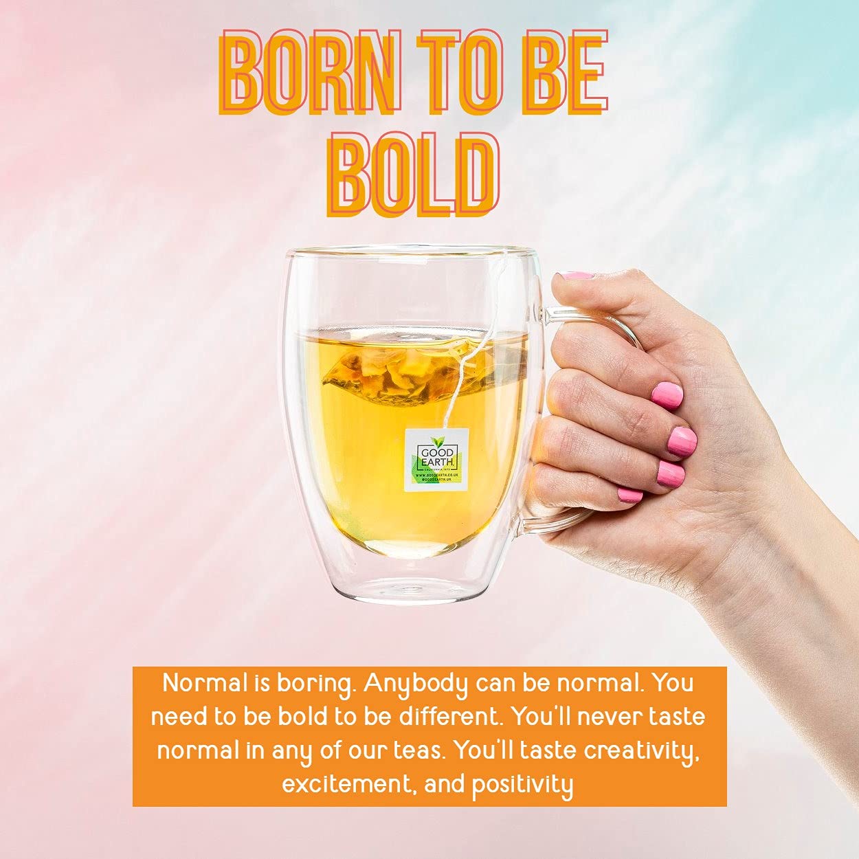 Good Earth Tea Co. iced tea pitcher demonstrating refreshing cold-serve option