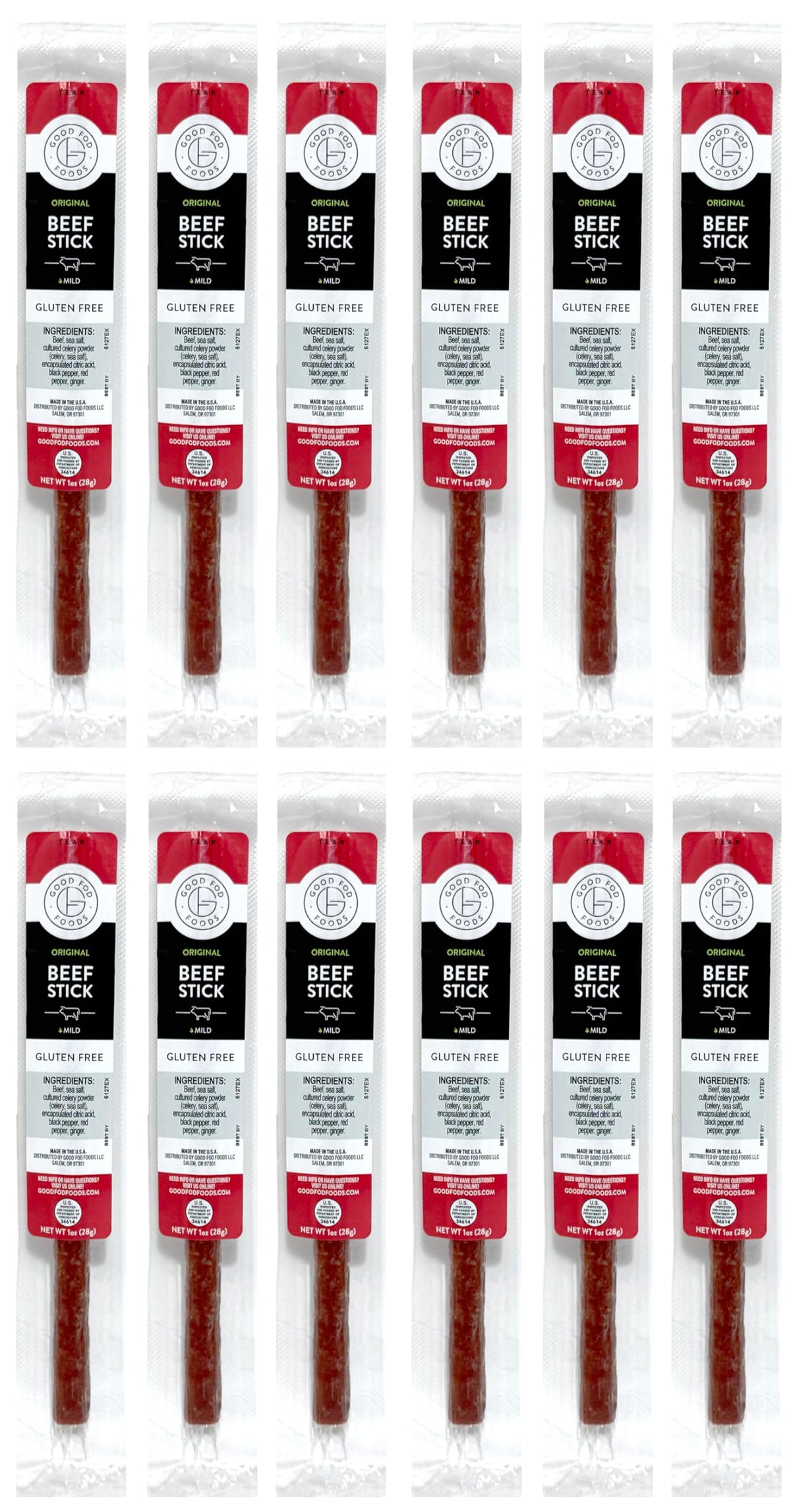 Good Fod Foods front packaging showing 12-pack and label benefits