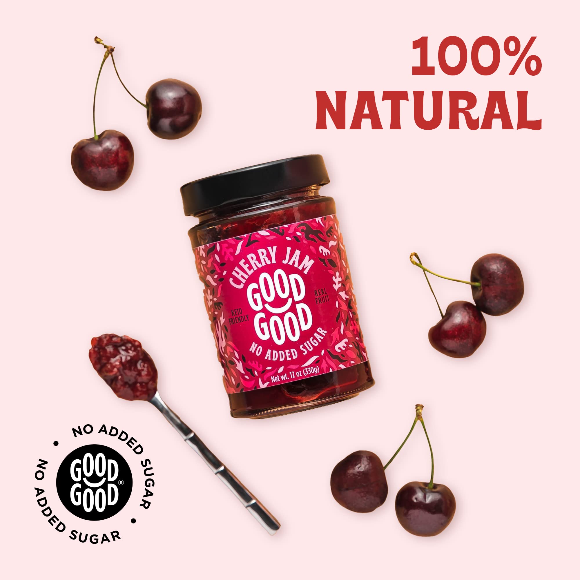 Good Good spoonful closeup showing smooth cherry texture for easy spreading