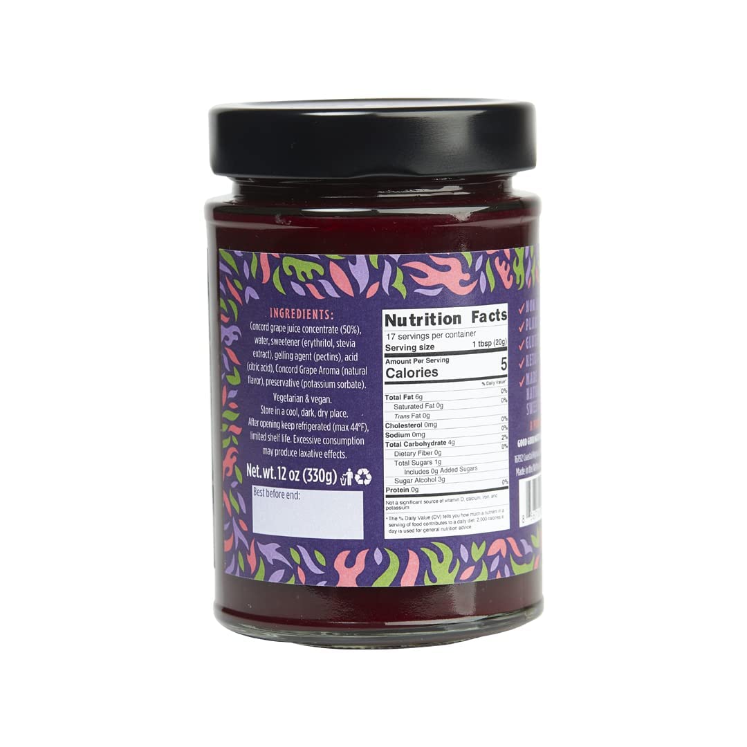 Good Good jar open with spoonful of jelly demonstrating easy serving and spreadability