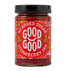 Good Good single jar strawberry jam with bright fruit flavor benefit