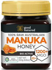 Good Natured jar front view showing premium manuka honey and purity