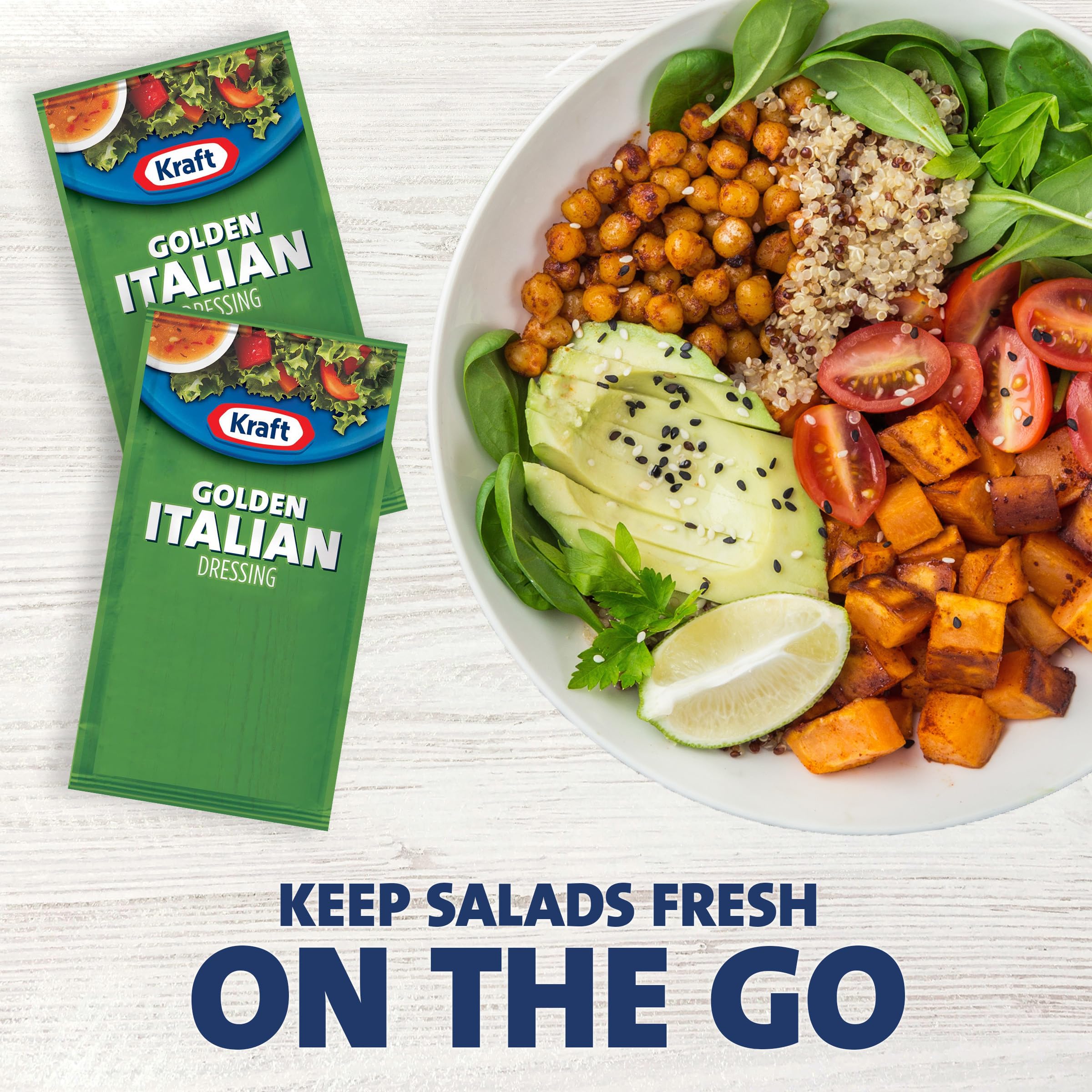 Good Seasons open packet pouring Golden Italian dressing for immediate use and convenience