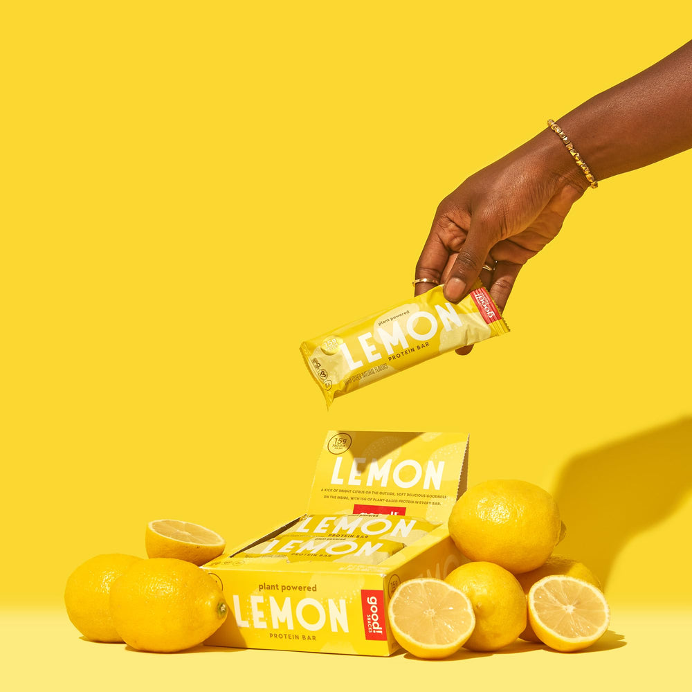 good! Snacks lemon bars inside backpack demonstrating travel-ready, shelf-stable snack