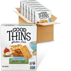 Good Thins front packaging showing garden veggie crackers and benefits