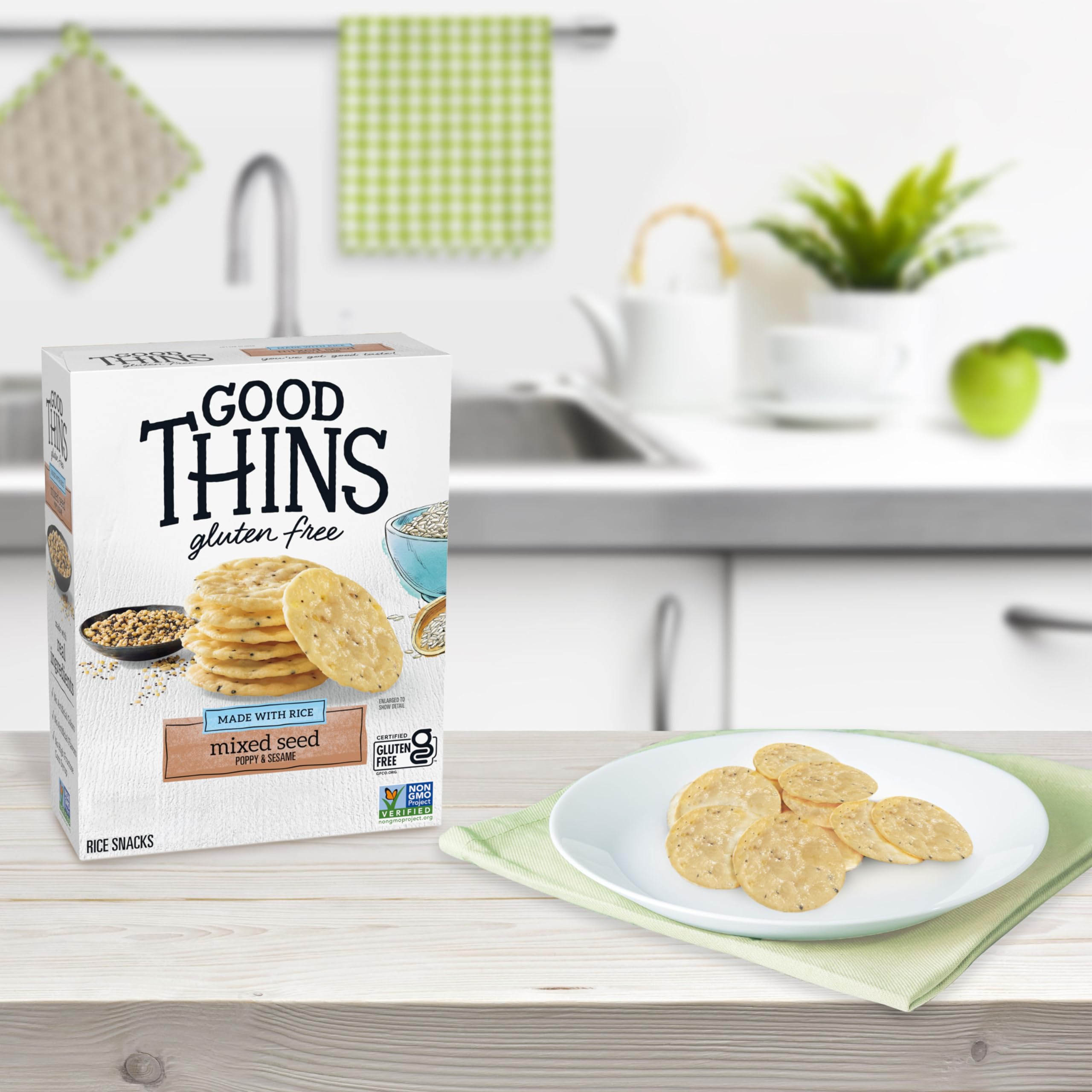 Good Thins GFCO gluten-free badge emphasizing certified allergen-safe benefit