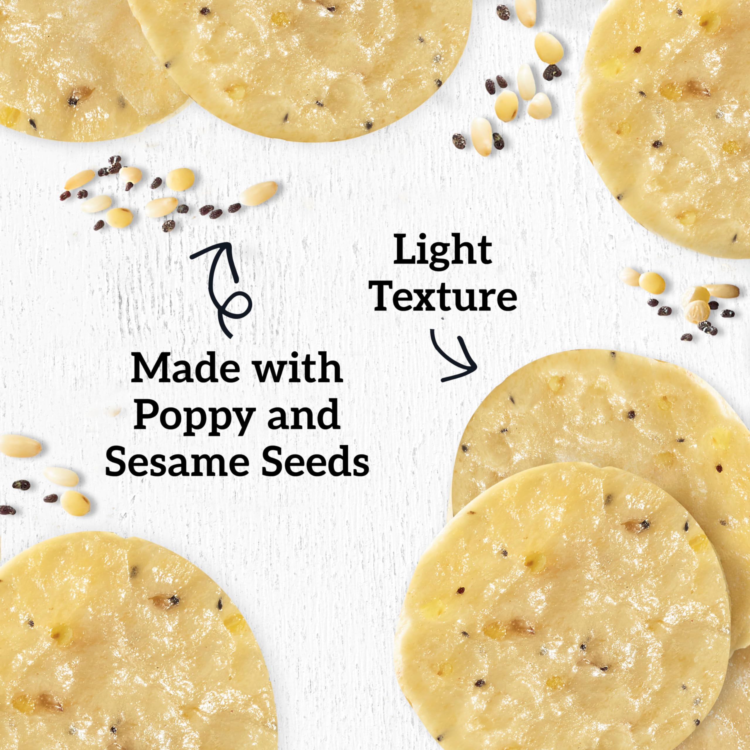 Close-up of seeds on Good Thins crackers highlighting crunchy seed texture