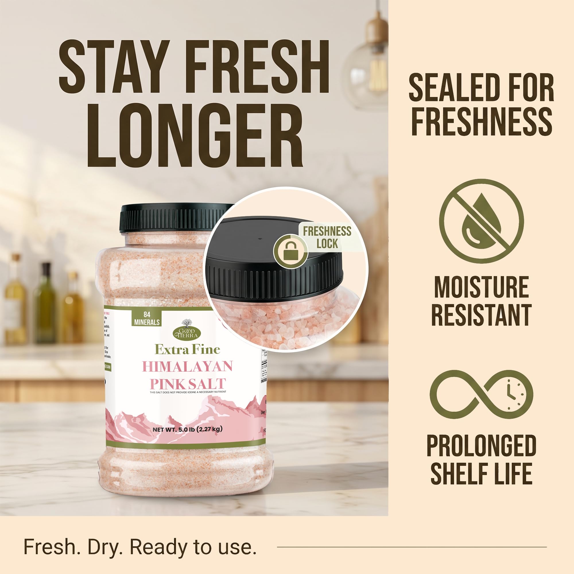 Good Tierra label close-up showing kosher, non-iodized, additive-free advantage