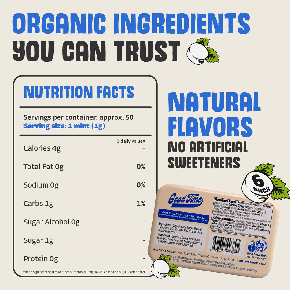 Good Time Organic Mints open tin with visible mints ready to use for instant breath refreshment