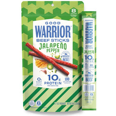 Good Warrior front pack showing jalapeño sticks and benefits