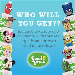 good2grow character top closeup highlighting licensed design and spill‑proof benefit for kids