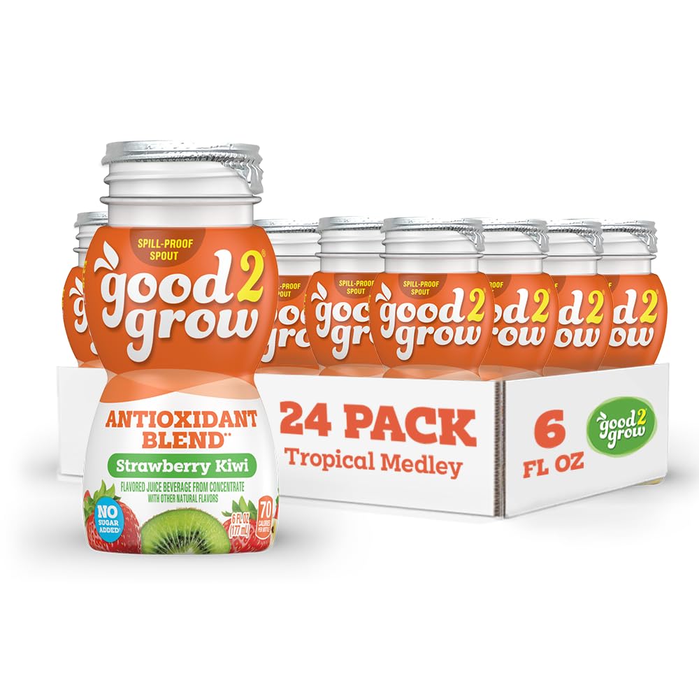 good2grow front view of 6oz strawberry kiwi bottle showing kid-friendly grip and spill reduction