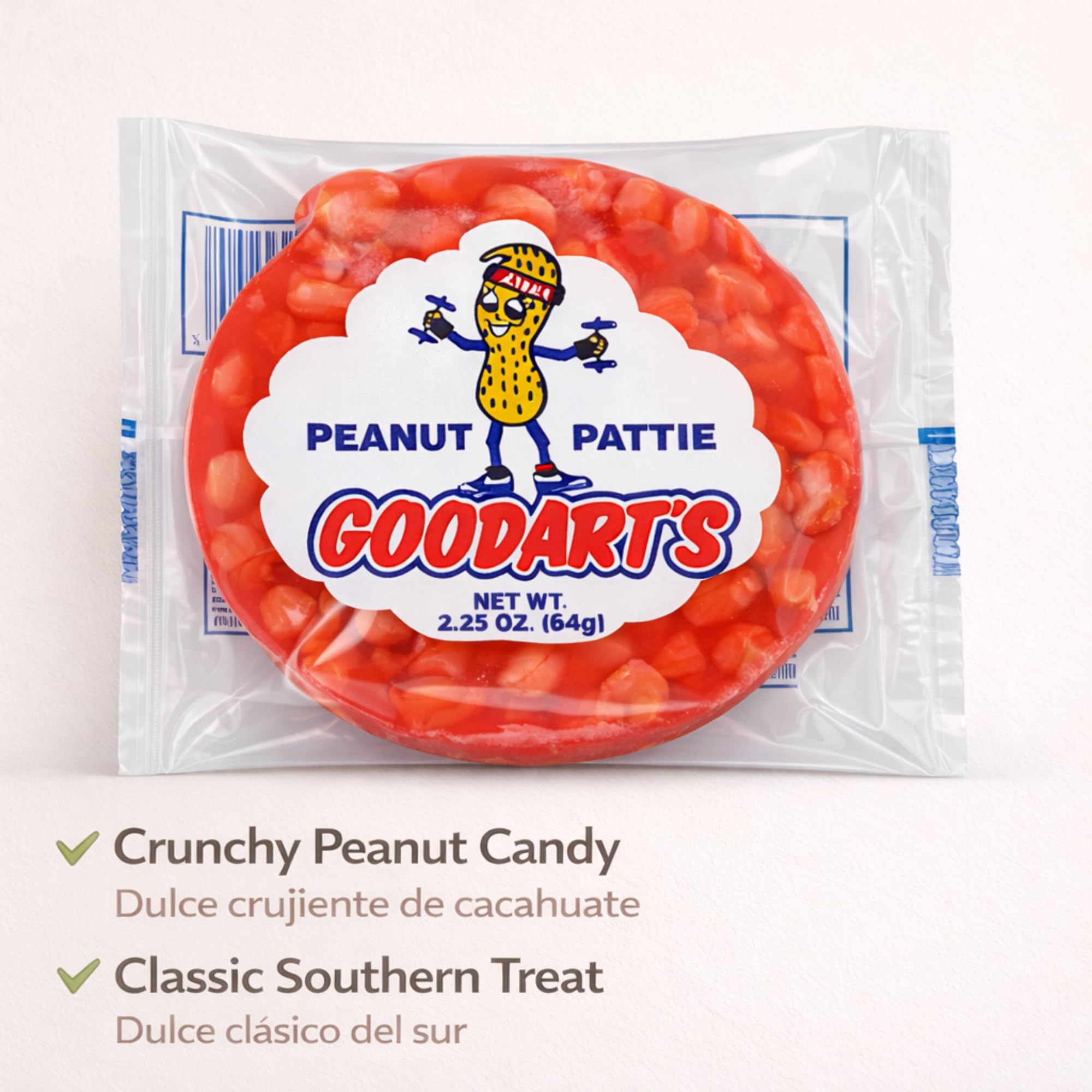 Goodart's close-up of toffee-coated peanuts highlighting crunchy texture benefit