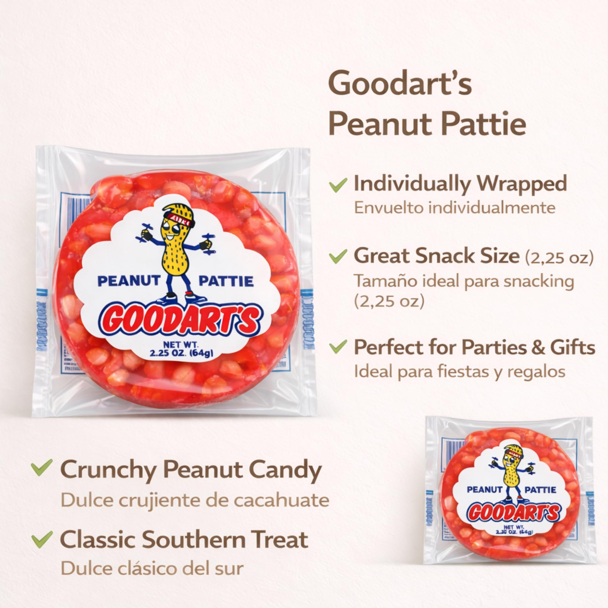 Goodart's bar held in hand illustrating 2.25 oz size for portion control