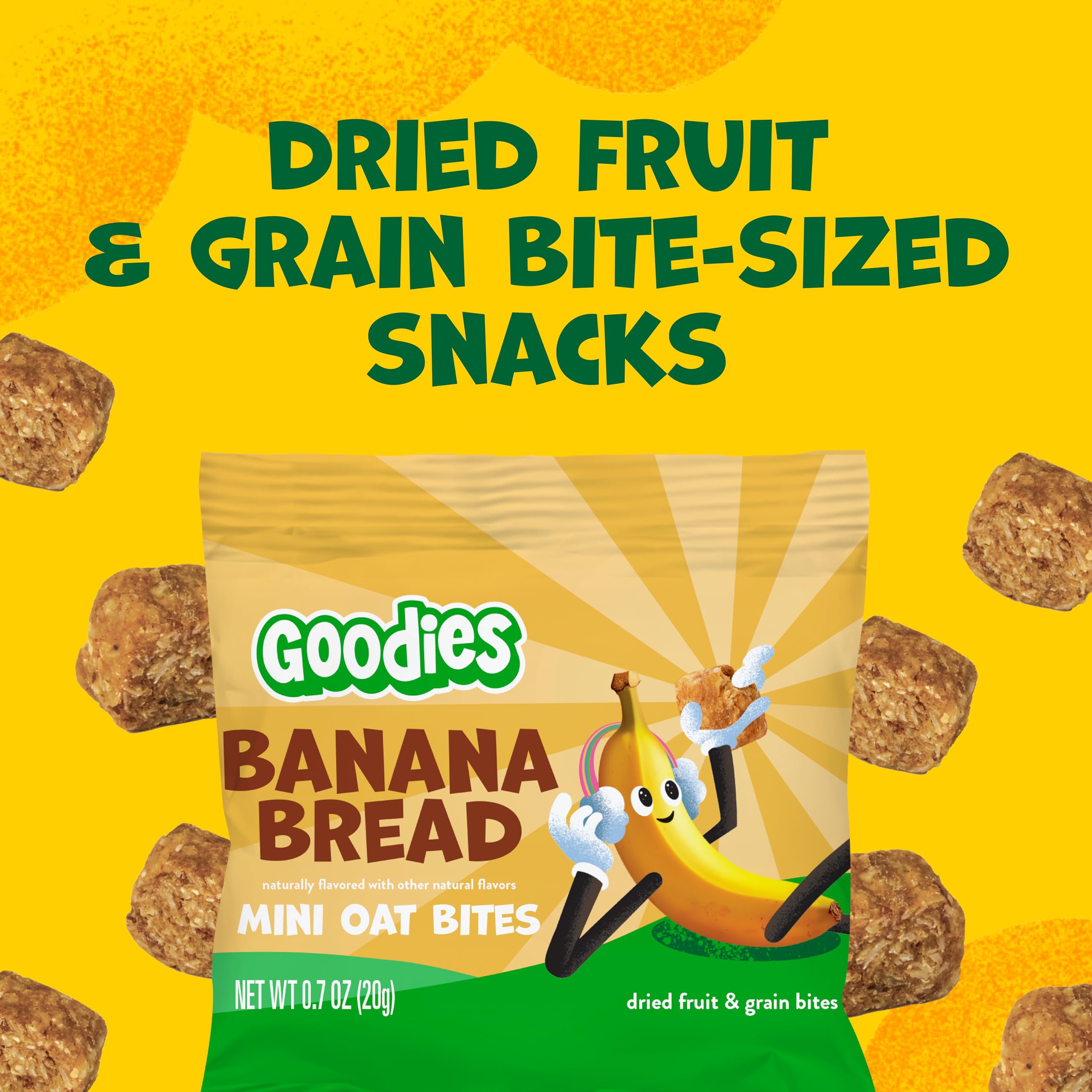 Goodies close-up shows soft chewy texture of mini bites, gentle on children's teeth