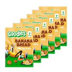 Goodies open pouch with mini oat bites spilling out, easy-portioned pockets for kids