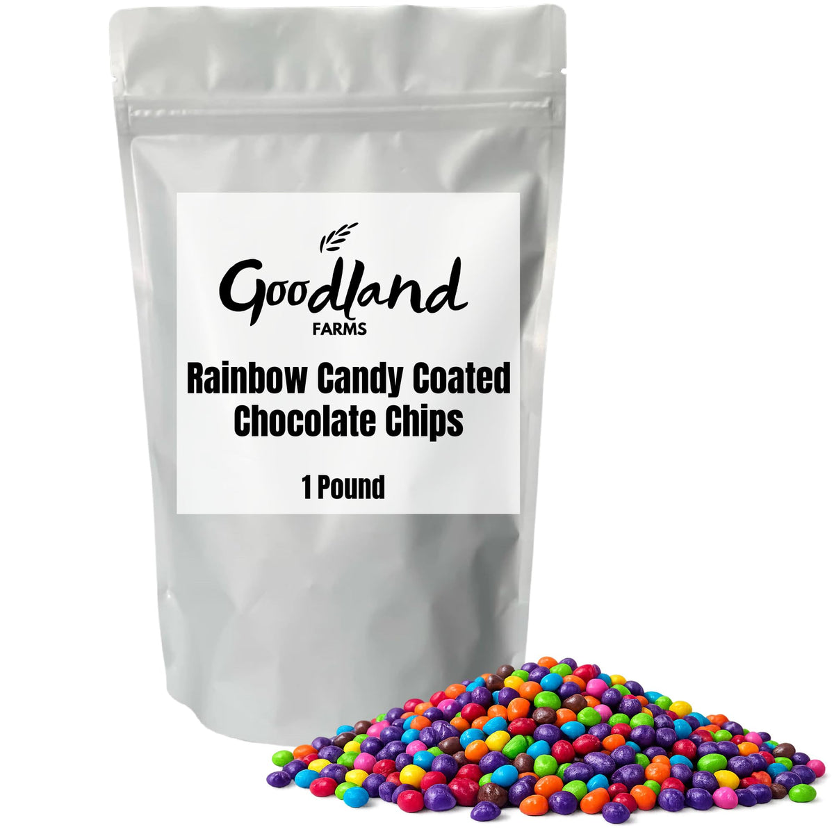 Goodland Farms front pouch view showing resealable 1 lb packaging and colorful chips