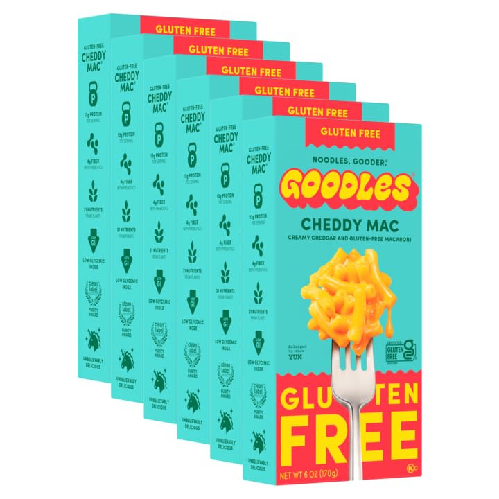 GOODLES front packaging showing Cheddy Mac branding and benefits