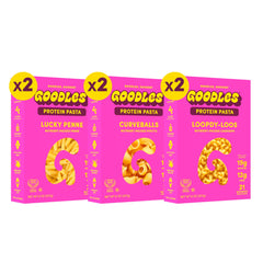 GOODLES front packaging six-pack visible, clear branding and variety focus for easy storage