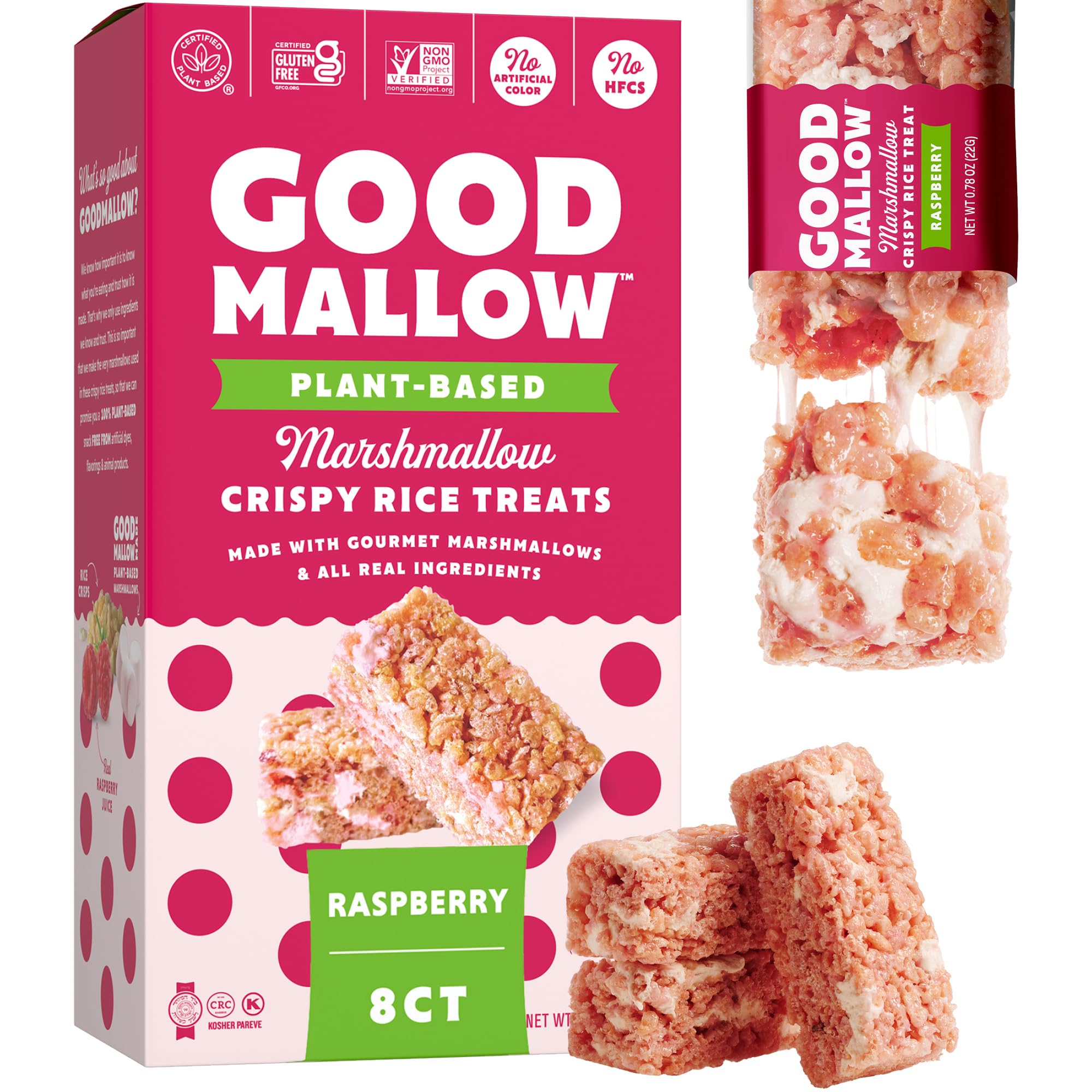 GoodMallow box front showing raspberry flavor and kosher vegan benefit