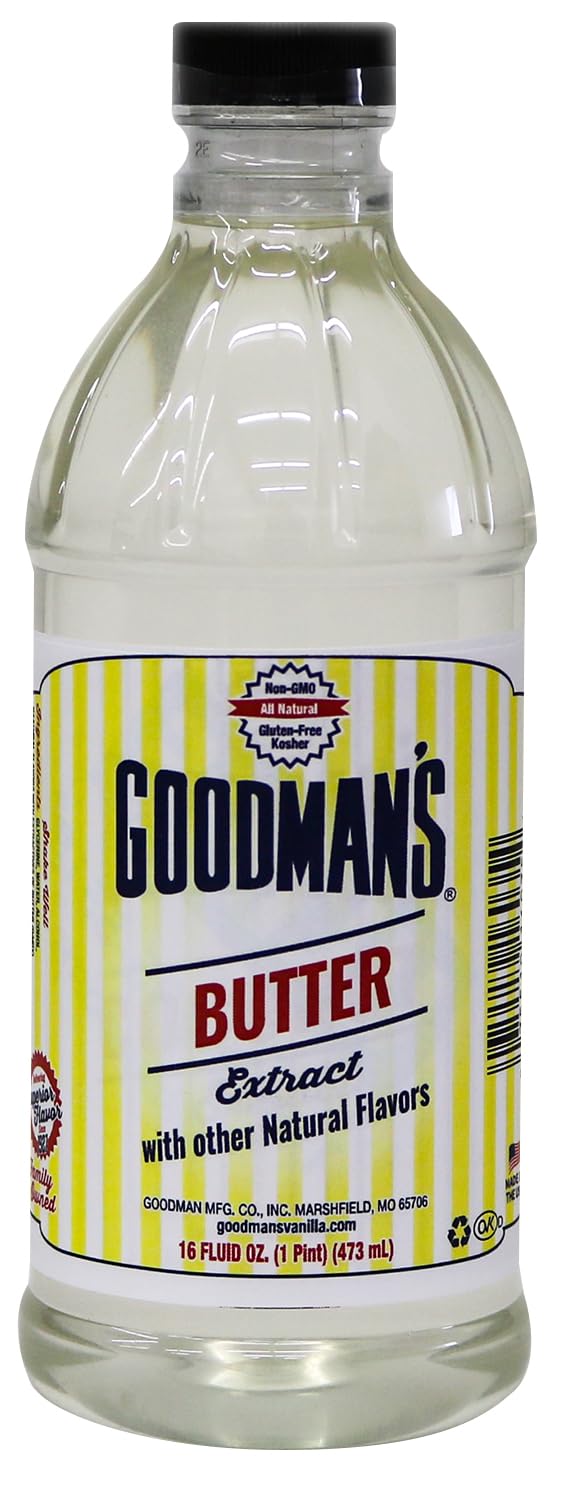 Goodman's butter extract front bottle showing product and serving suggestion benefits
