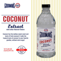 Goodman's coconut extract bottle next to measuring spoon for clear size comparison benefit