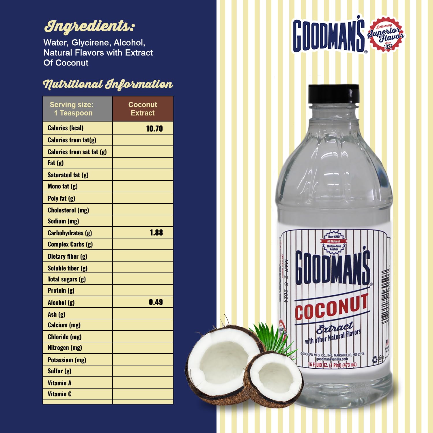 Goodman's coconut extract pouring close-up demonstrates rich liquid texture and control