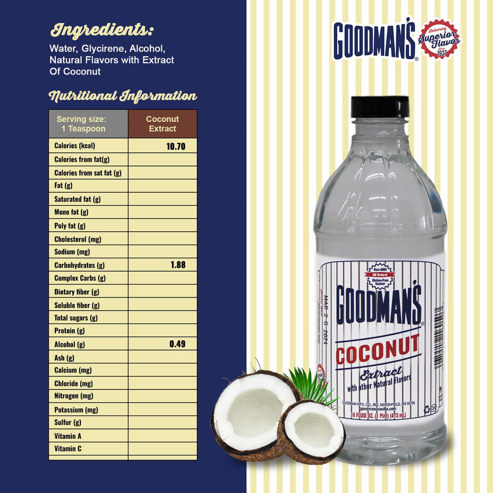 Goodman's coconut extract pouring close-up demonstrates rich liquid texture and control