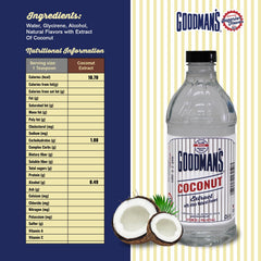 Goodman's coconut extract pouring close-up demonstrates rich liquid texture and control