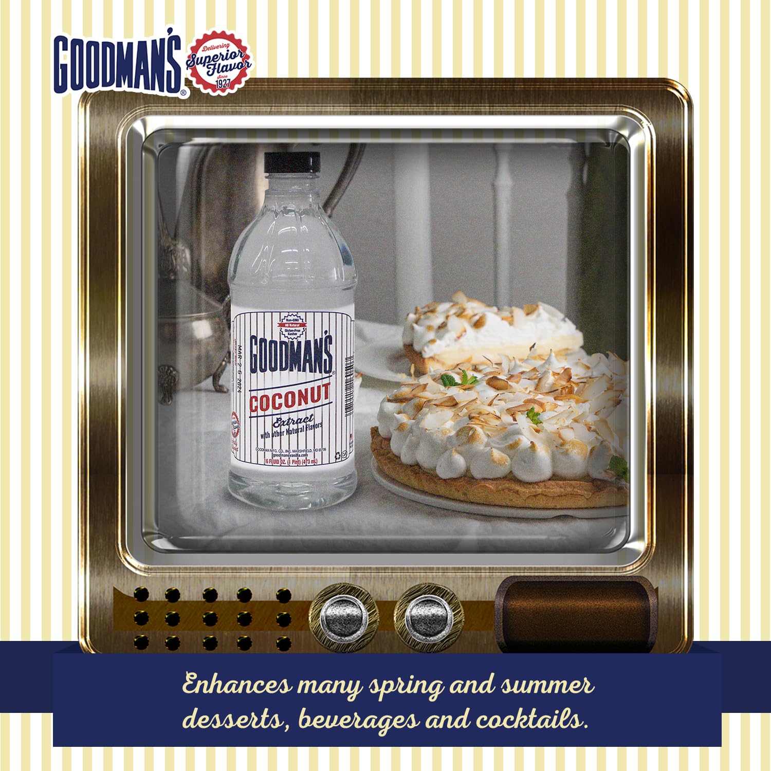 Goodman's coconut extract staged with cupcakes to show baking use and flavor boost
