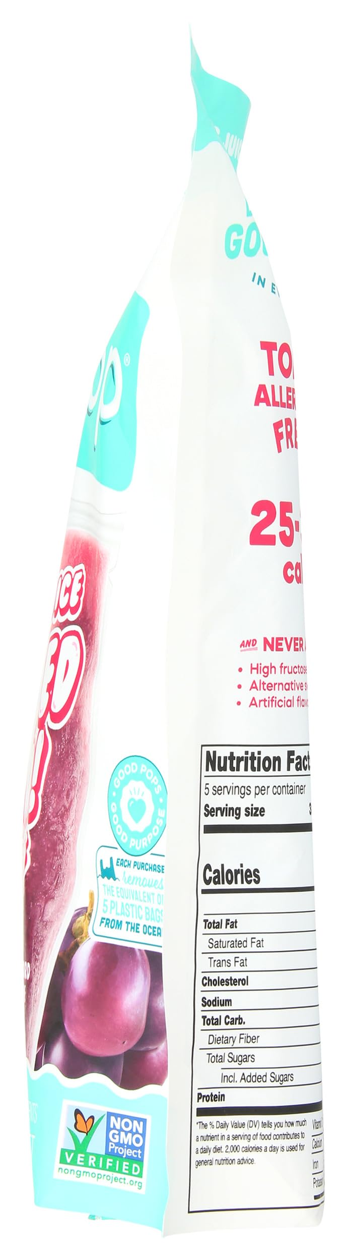 GOODPOP label and nutrition panel close-up to review ingredients and serving information
