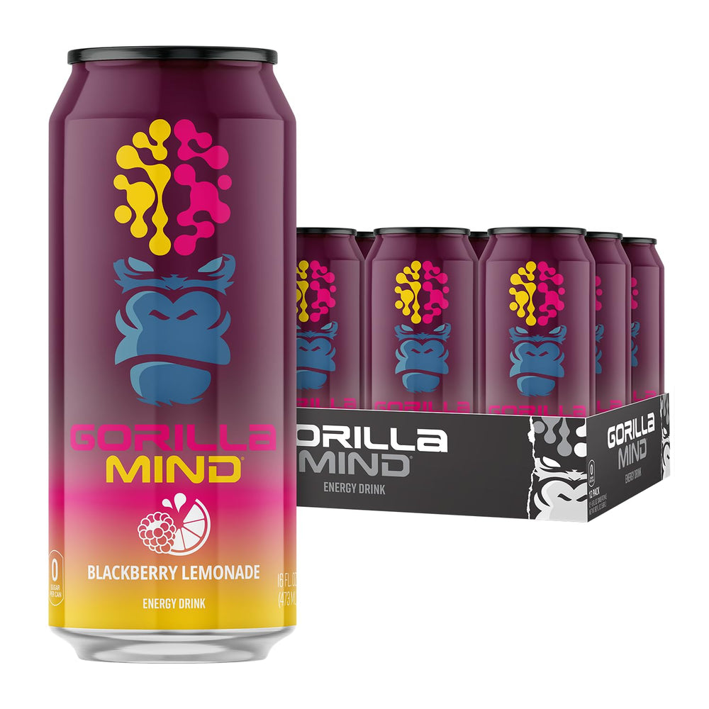Gorilla Mind front can showing blackberry lemonade flavor and energizing look