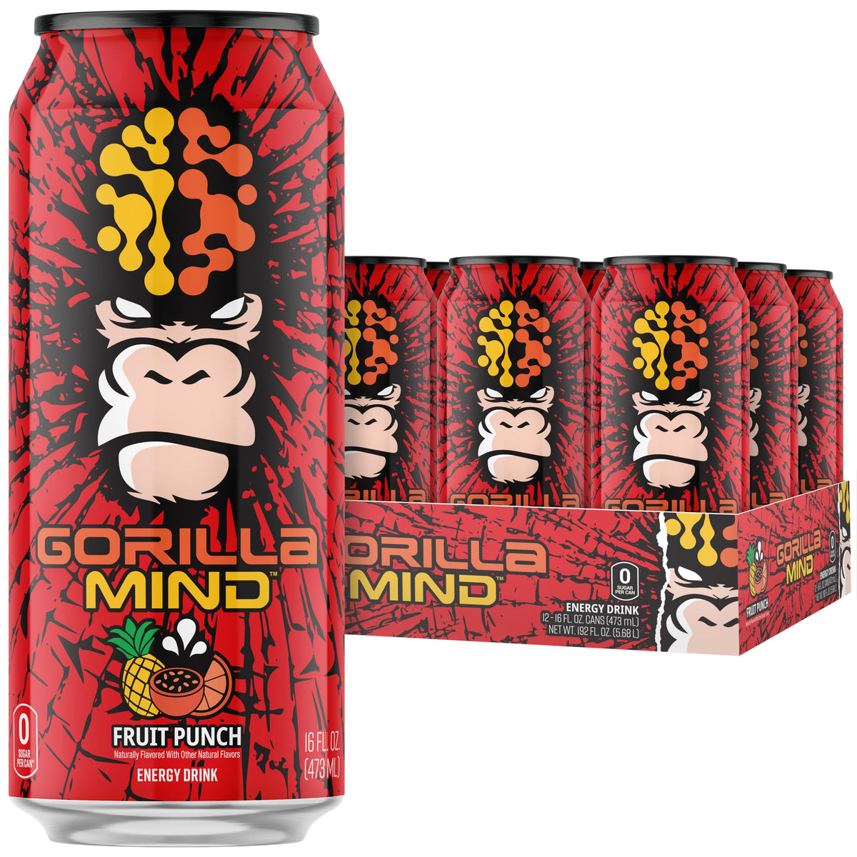 Gorilla Mind front can fruit punch showing bold branding and refreshing look for performance