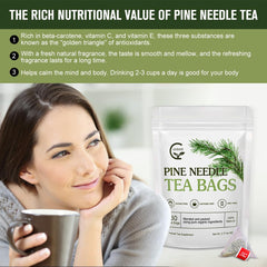 GORNVB brewed pine needle tea steaming in cup offering calming aromatic benefit