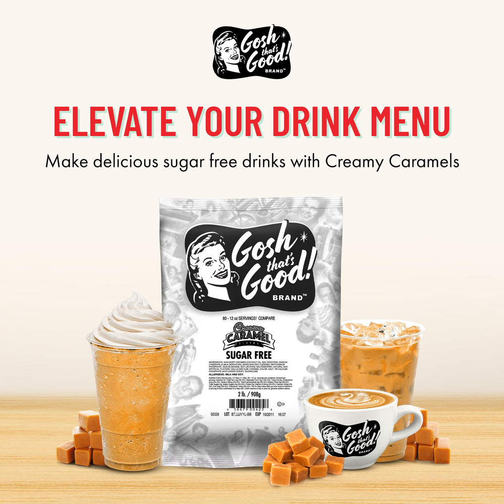 Gosh That's Good! tub on a café counter with cup, professional service-ready benefit