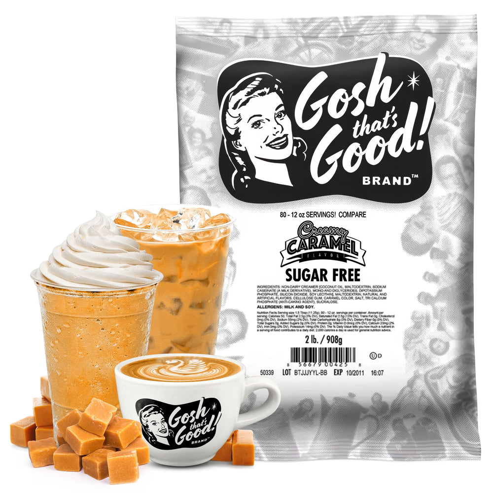Gosh That's Good! front packaging showing 2 lb tub, convenient storage benefit