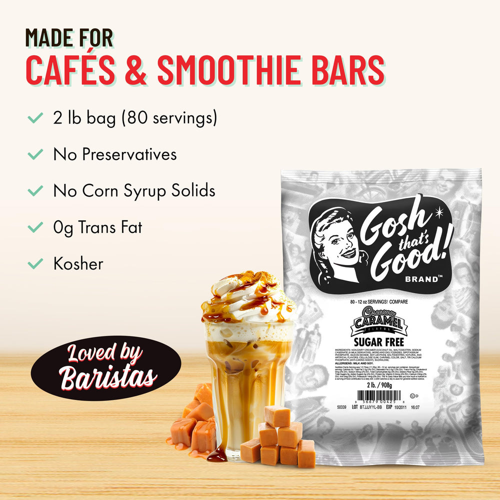 Gosh That's Good! powder dissolved in iced coffee, smooth cold beverage benefit