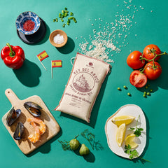 Gourmanity paella pan made with Bomba rice highlighting rich color and flavor
