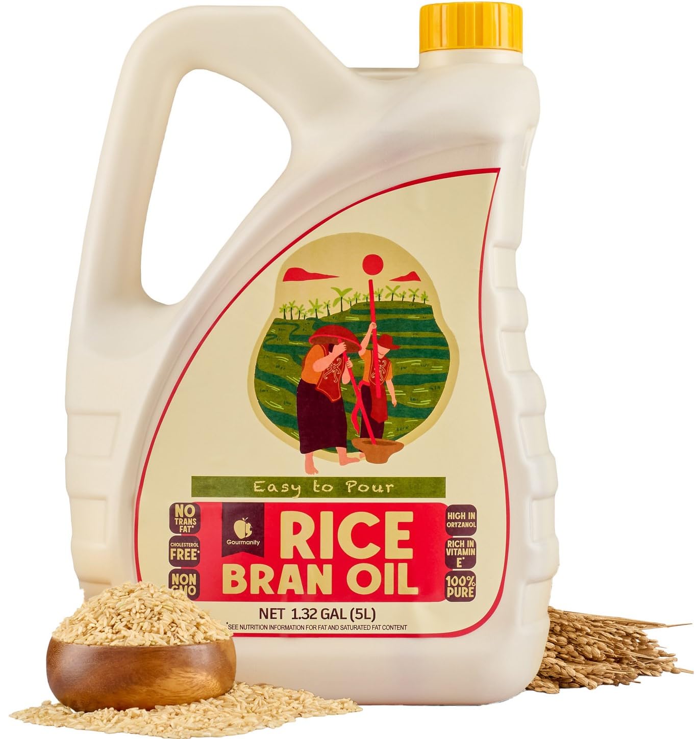 Gourmanity front packaging showing 5L bottle and certification labels for trust