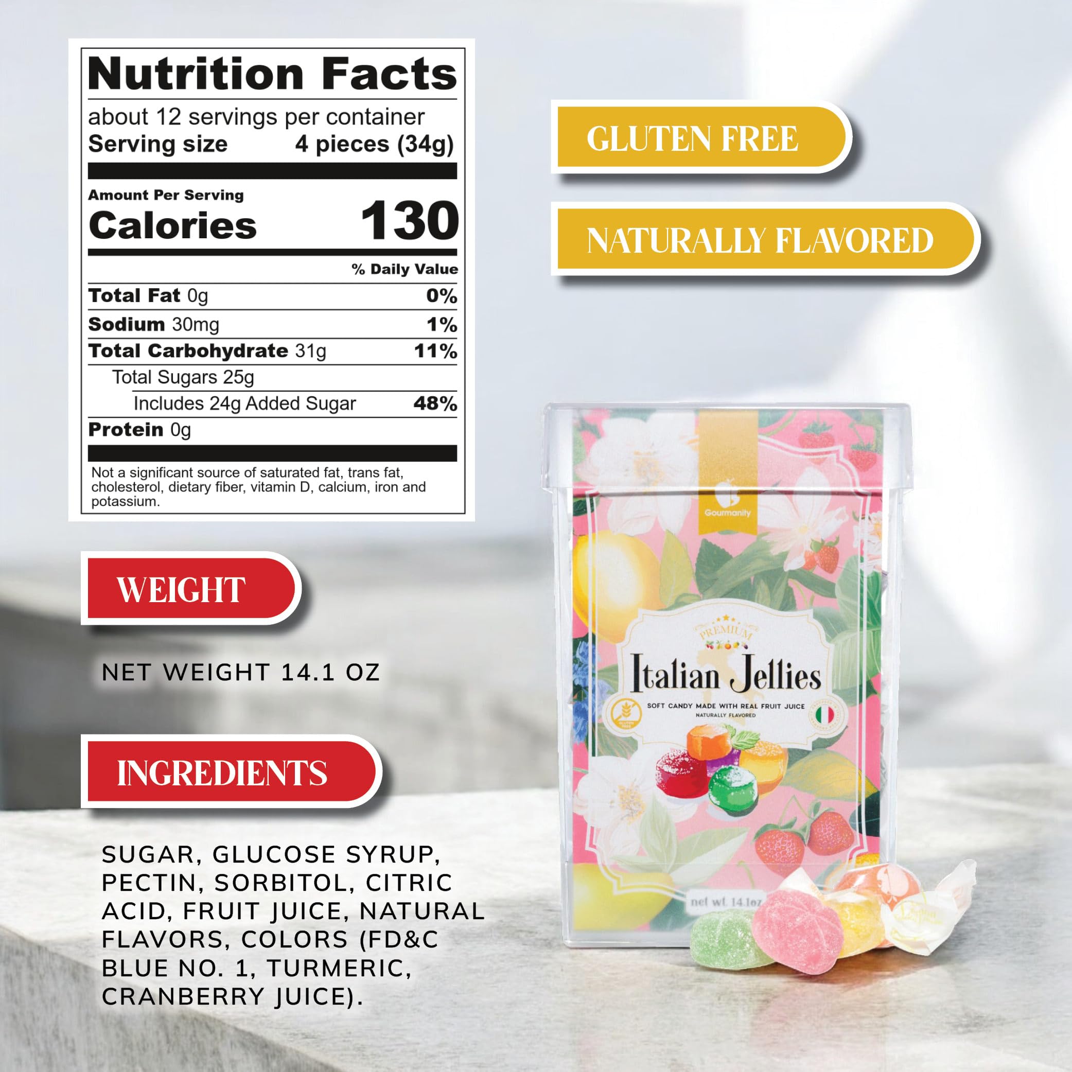Gourmanity individually wrapped jellies close-up for hygienic portability and convenience