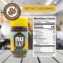Gourmanity nuKAF open jar showing loose chicory powder, convenience and purity
