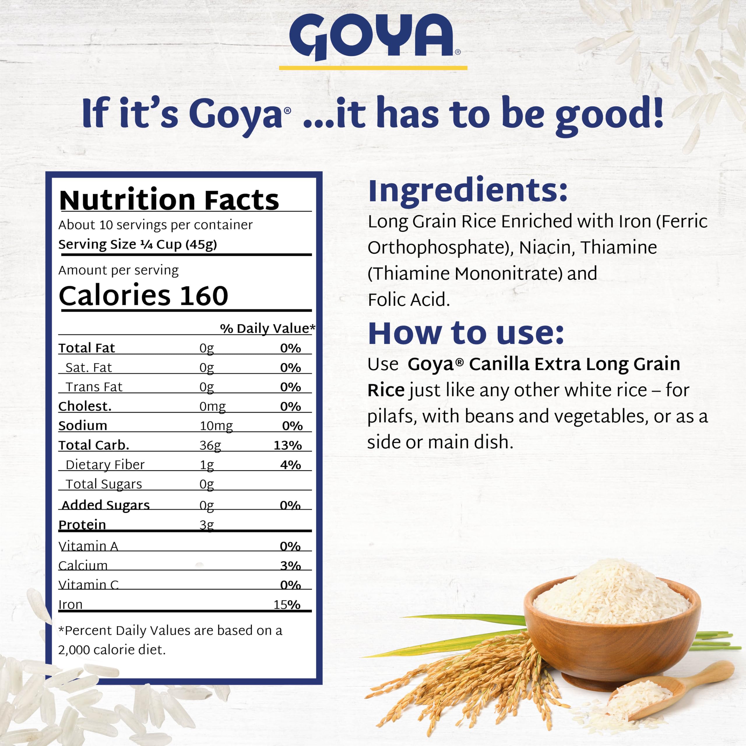 Goya Canilla cooked rice in bowl showing light, separate grains