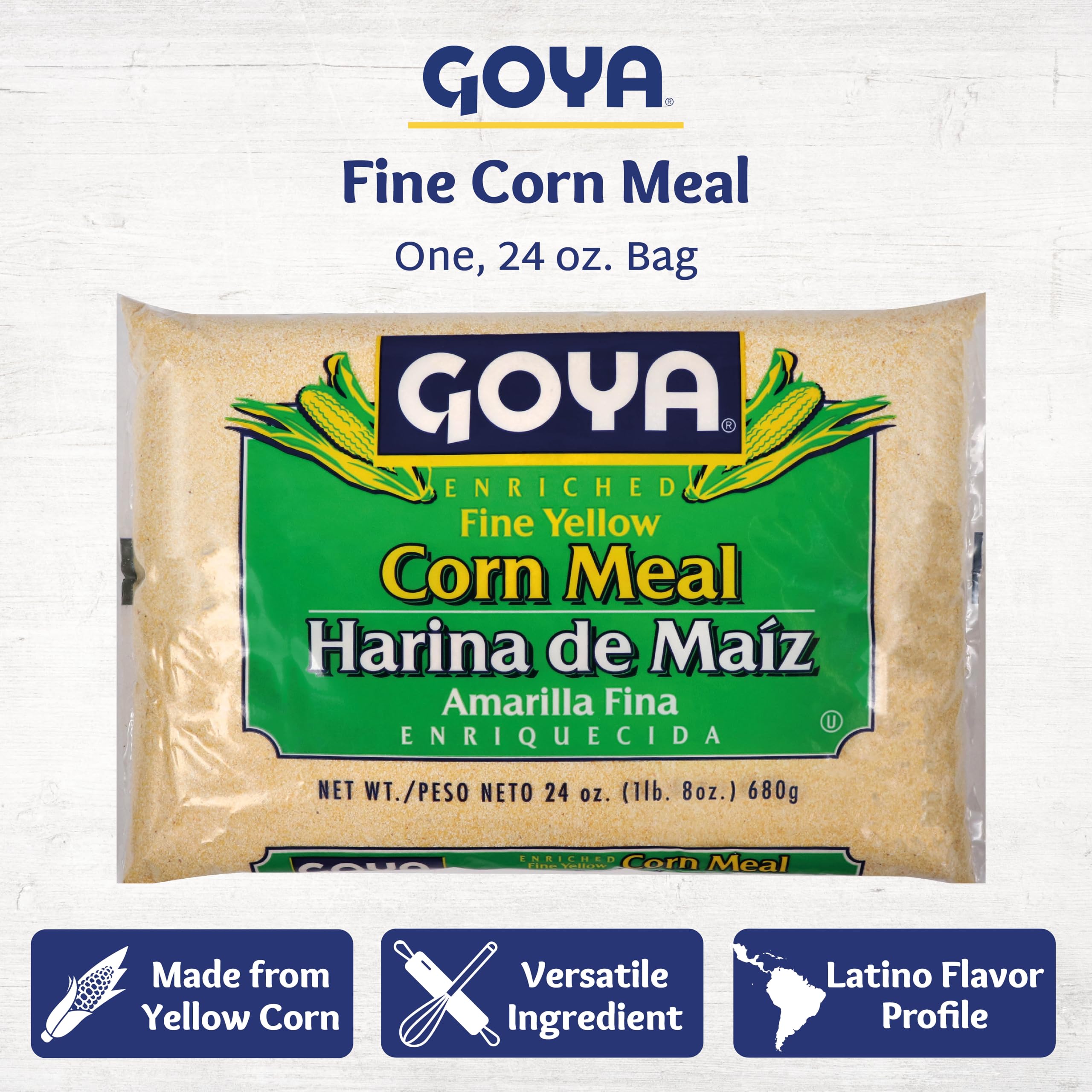 Goya cornmeal close-up texture highlighting smooth fine grind