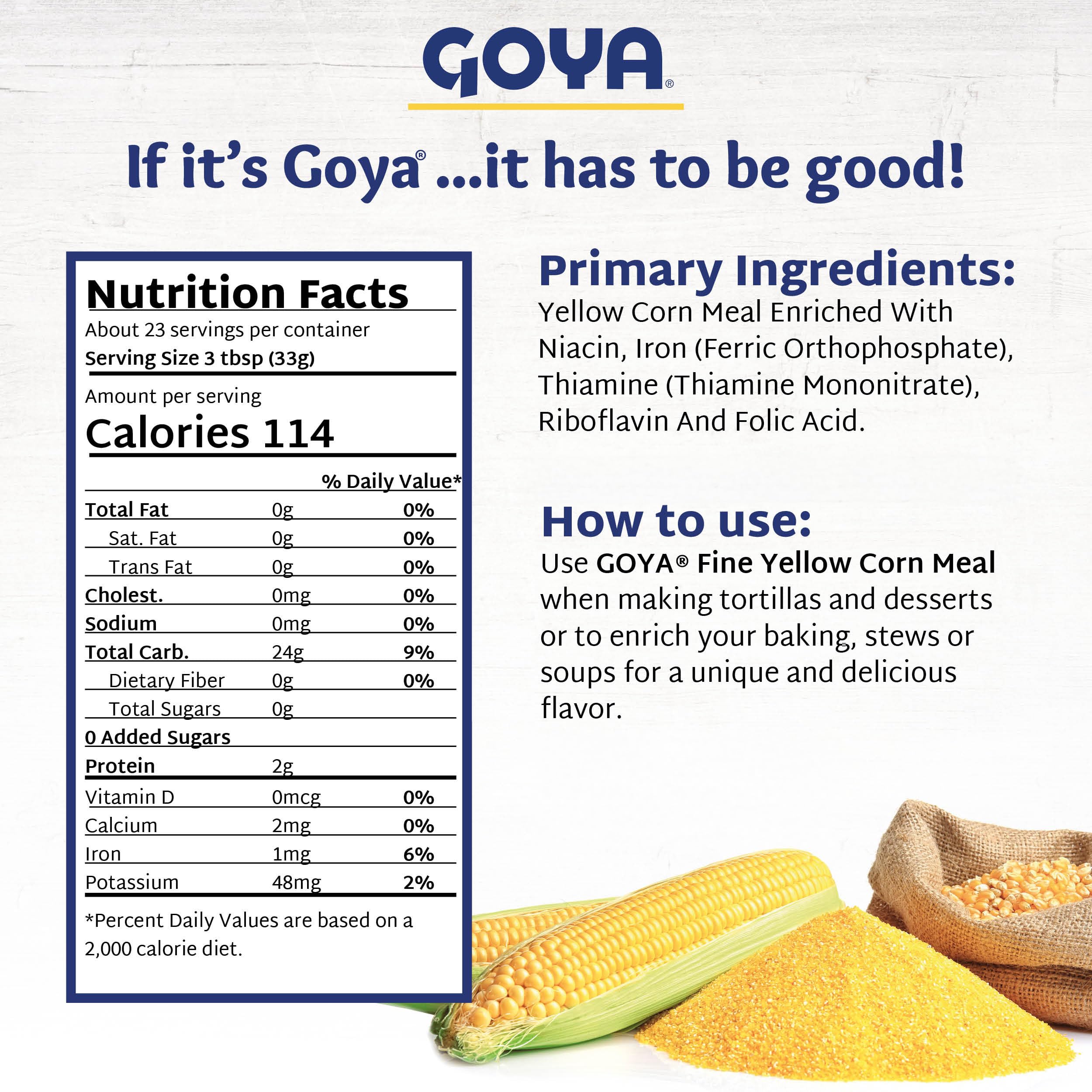 Goya cornmeal measured in cup showing accurate 24oz portioning benefit
