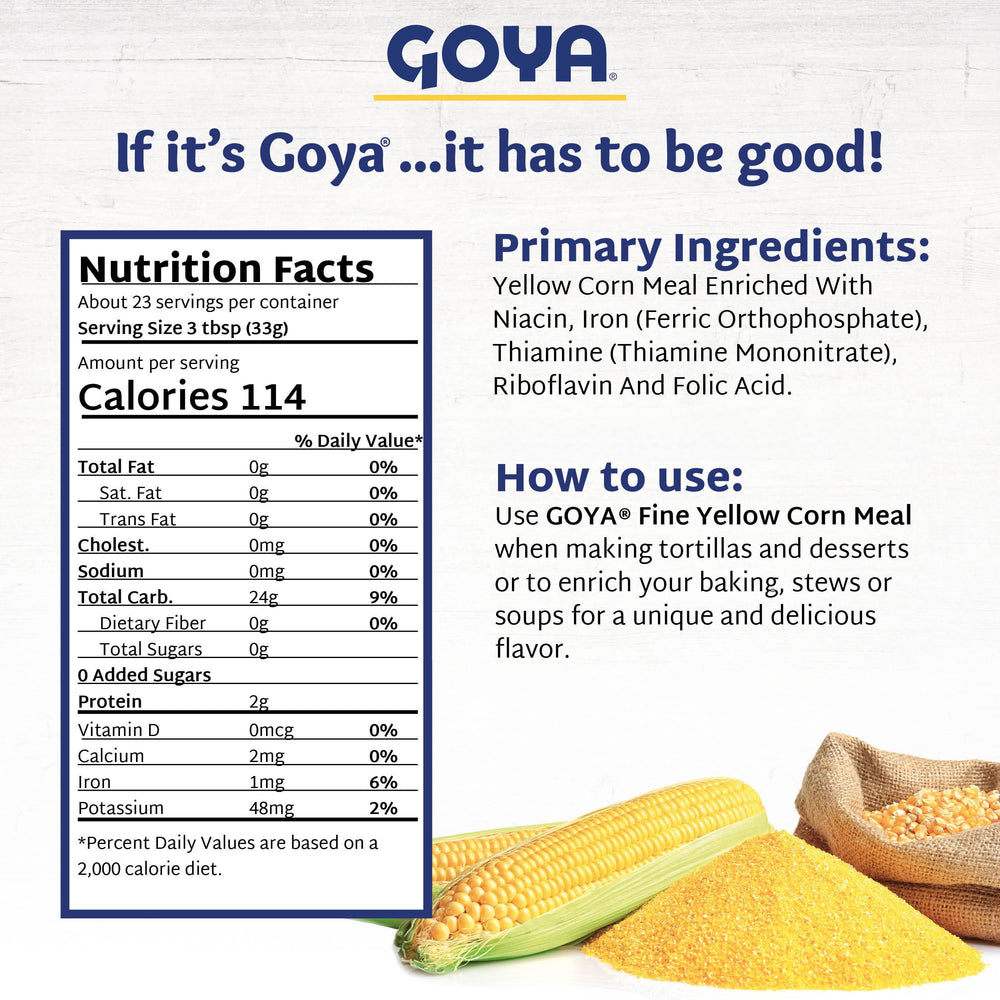 Goya cornmeal measured in cup showing accurate 24oz portioning benefit