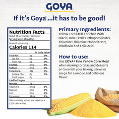 Goya cornmeal measured in cup showing accurate 24oz portioning benefit