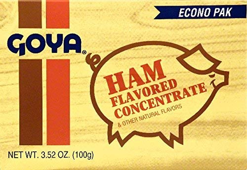 Goya ham flavor concentrate packet front showing brand and easy-use benefit
