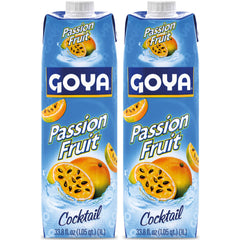 Goya passion fruit cocktail front packaging shows two bottles for pantry convenience